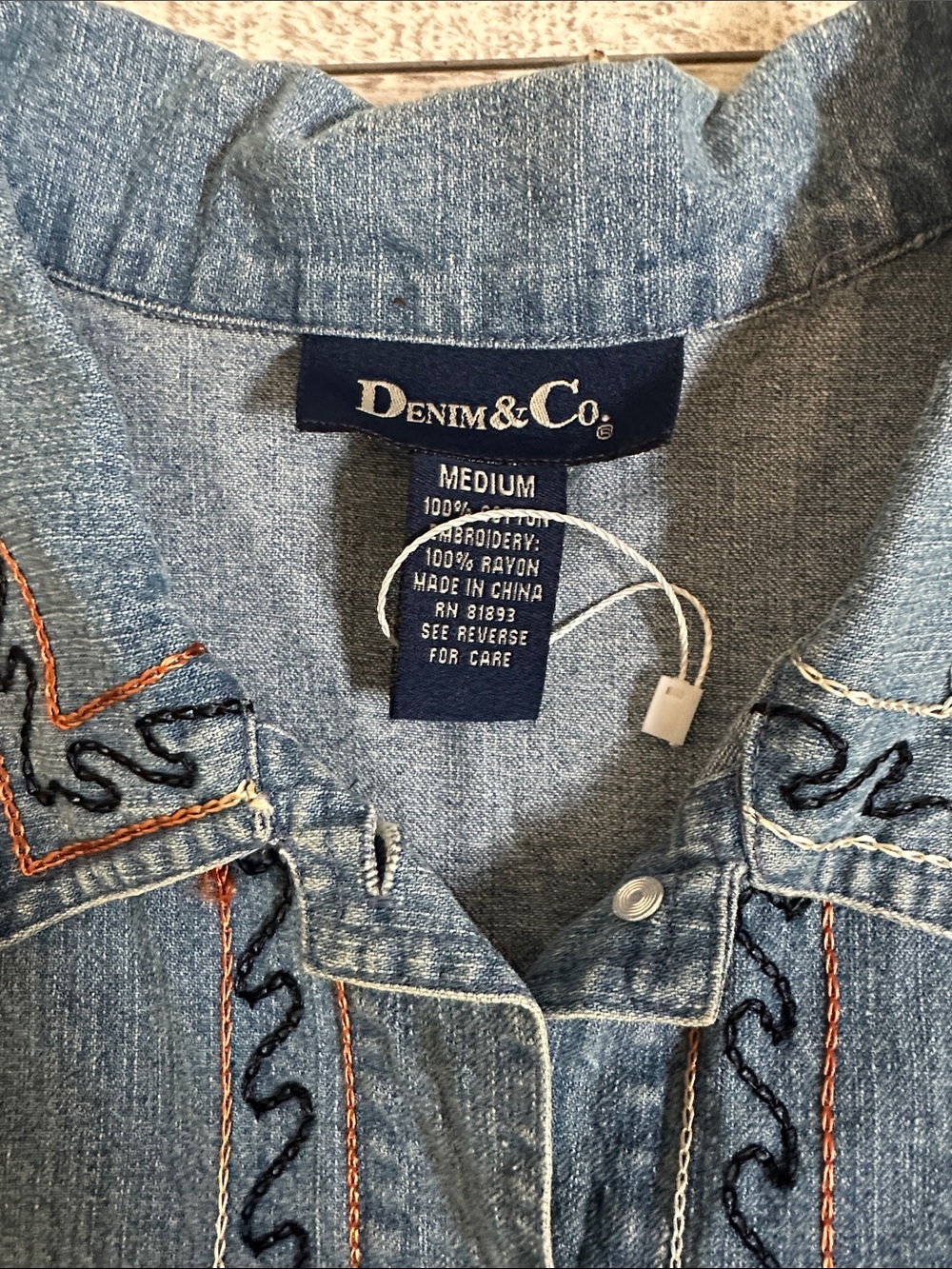 Denim&Co Light Blue Embroidered Denim Shirt - Picture 3 of 9